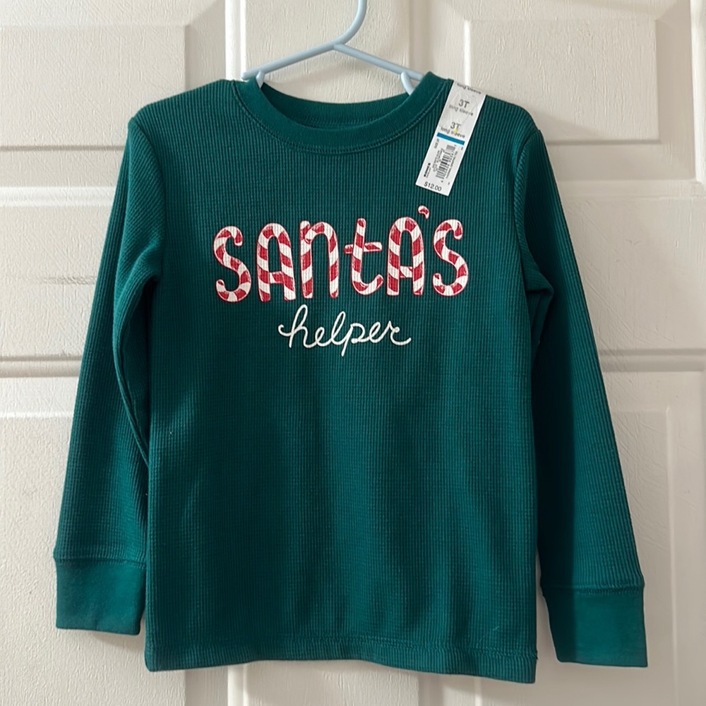 JUMPING BEANS SANTA’S HELPER GREEN LONG SLEEVE THERMAL: NEW WITH TAGS: SIZE 3T